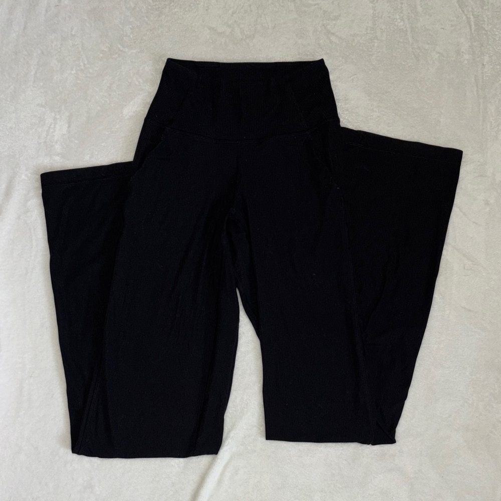 Lululemon Sleek Black ribbed High-Waist Wide Leg flare Pants